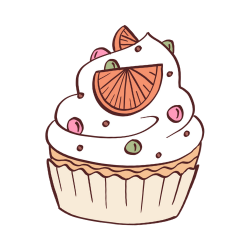 Cupcake dessiné avec glaçage et tranche d'orange.