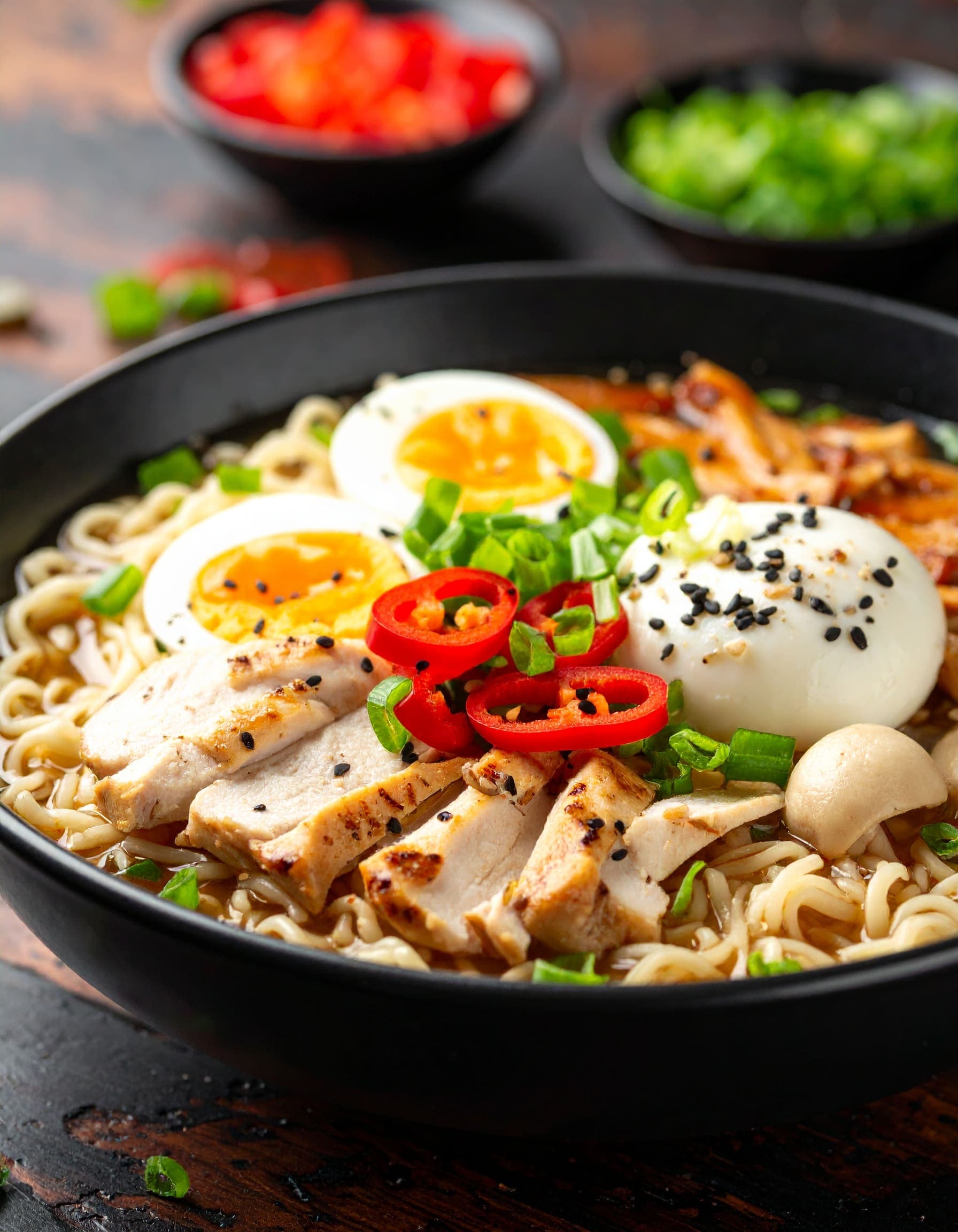 Ramen with Chicken, Mushrooms and Running Egg