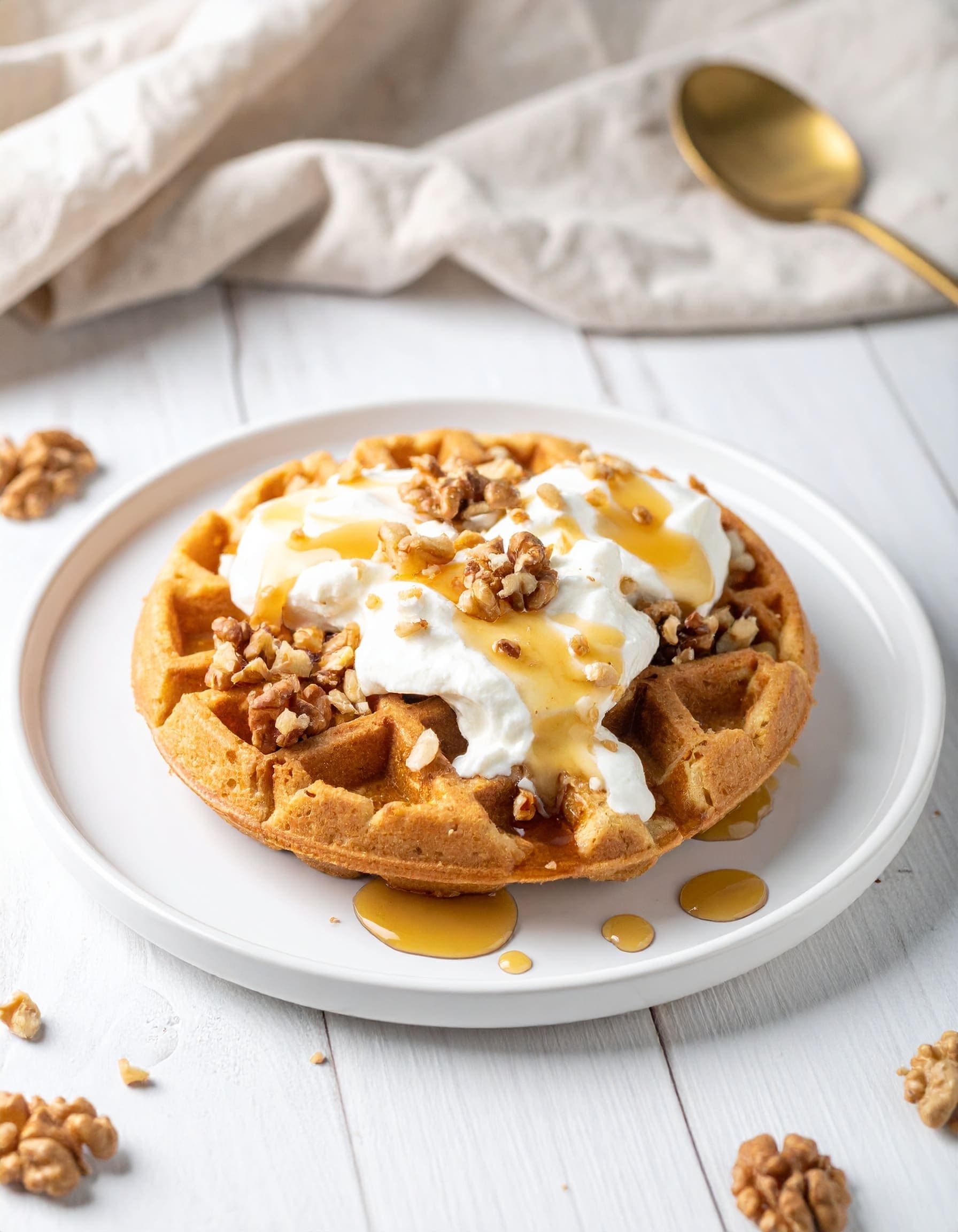 Gaufre belge au yogourt grec, miel et noix (Délicieux)