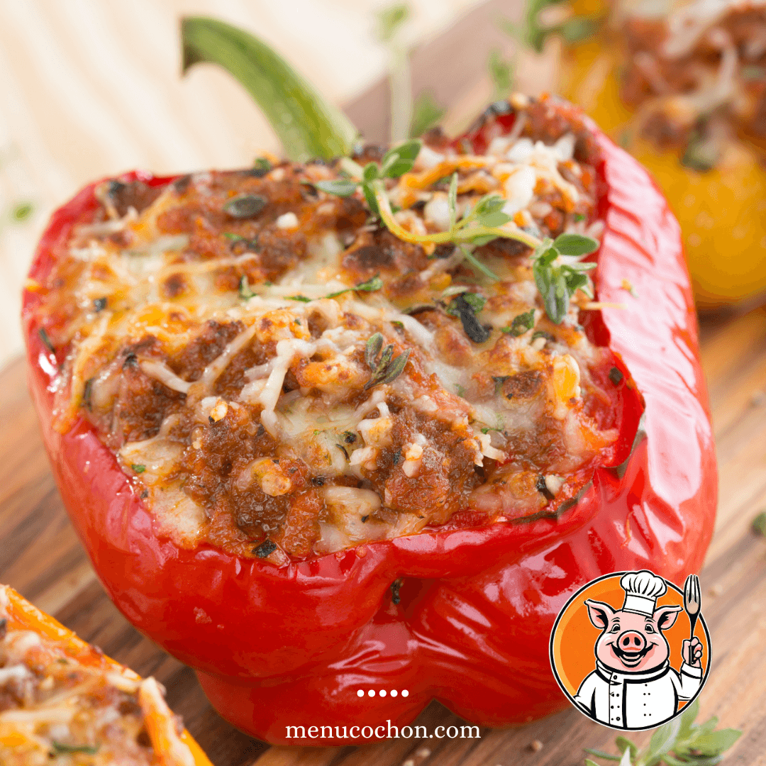 Poivrons farcis de boeuf, peperoni et bacon
