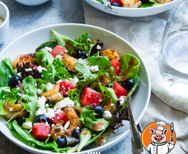 Salade fraîche aux crevettes et fruits, menucochon.com