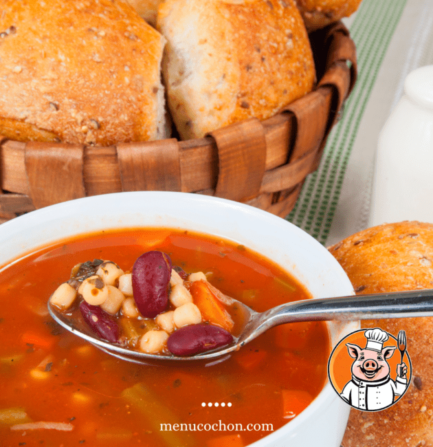 Bean soup with bread, traditional cuisine.