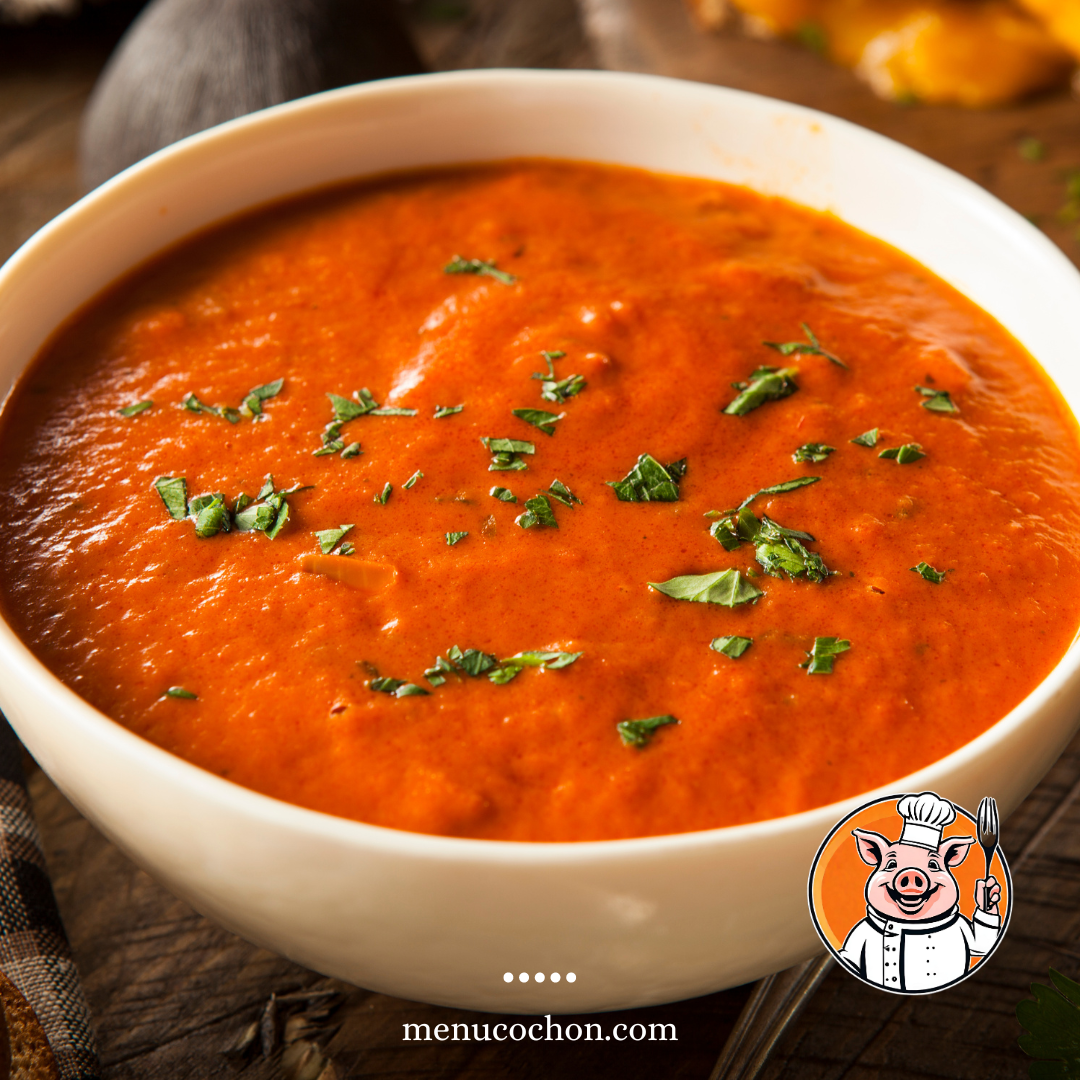 Soupe de tomates fraîche et persil, cuisine gourmande.