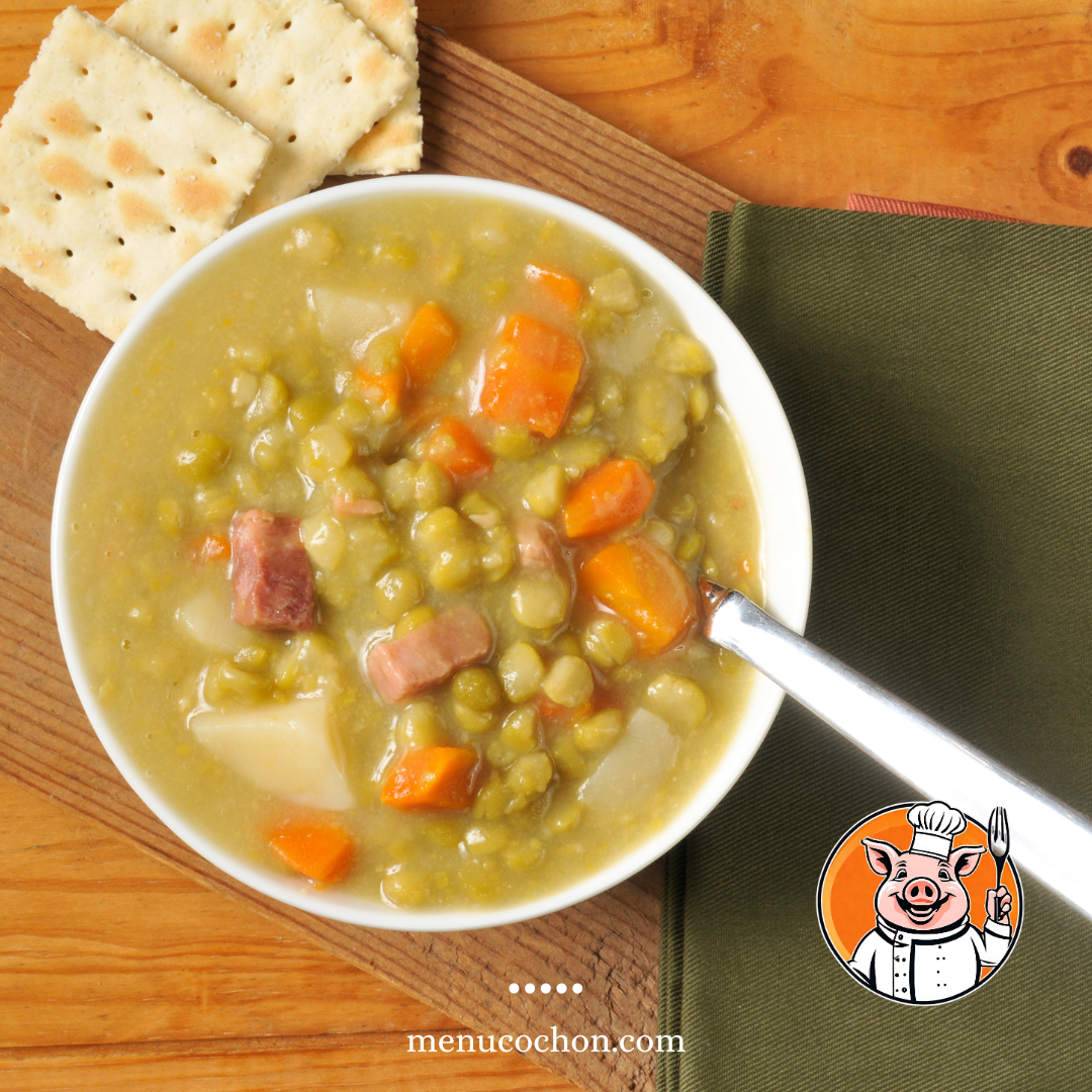 Traditional pea soup, menucochon.com, crackers.