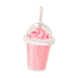Pink milkshake with straw, frozen dessert.