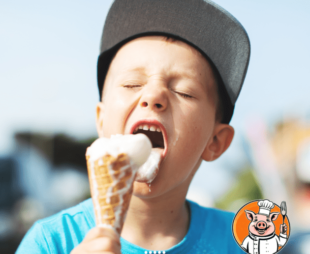 Boy enjoying ice cream in summer
