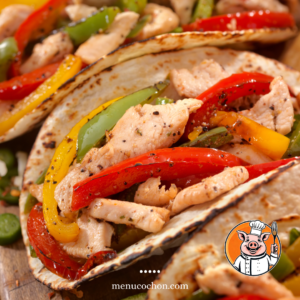 Fajitas with chicken and colorful peppers, Mexican cuisine.