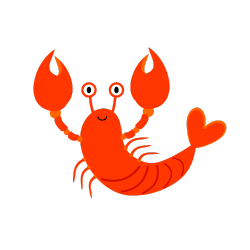 Cute illustration of a smiling red lobster.