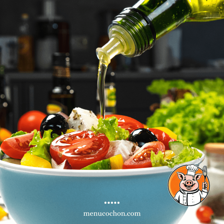 Fresh Greek salad, olive oil, menucochon.com