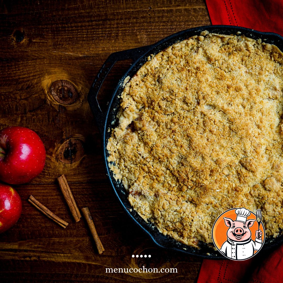 Cast-iron apple crisp, autumnal recipe.