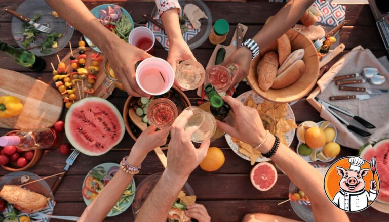 Picnic friends toast outdoor food